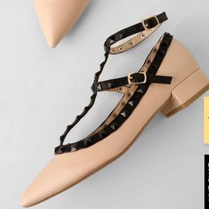 Audra Nude Strappy Studded Low Pointed Toe Heels